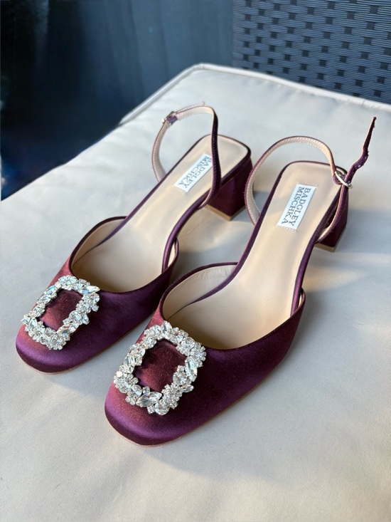 Badgley Mischka Shoes - Badgley Mischka Burgundy Crystal-Embellished Slingback Heels